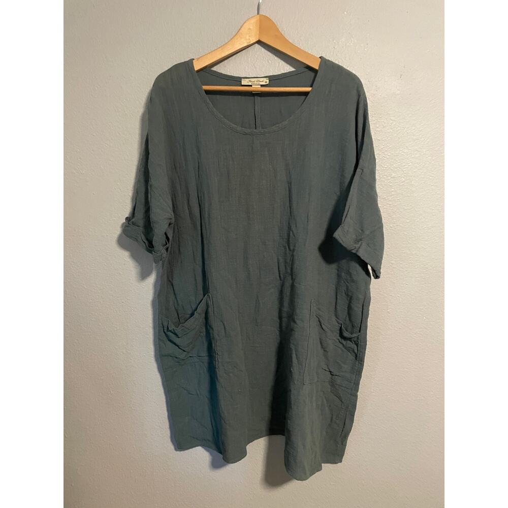Final Touch Womens Tunic Size Medium Green Pockets Boxy Relaxed Lagenlook